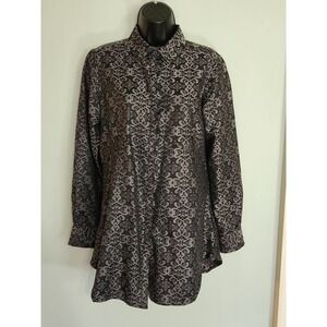 Long Sleeve Button‎ Down Shirt - Patterned Tunic Top - Women's Size L